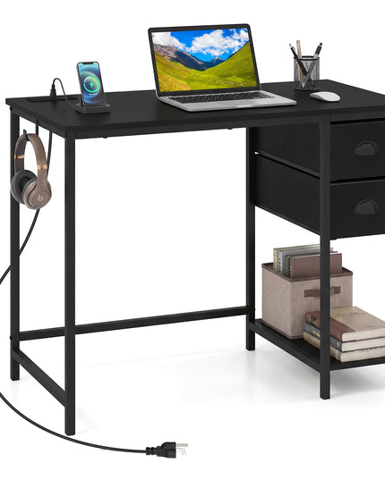 Giantex Computer Desk with Charging Station for Small Spaces
