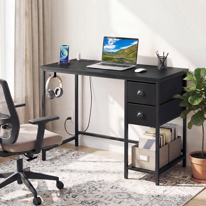 Giantex Computer Desk with Charging Station for Small Spaces