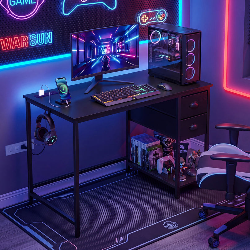 Giantex Computer Desk with Charging Station for Small Spaces
