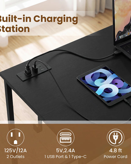 Giantex Computer Desk with Charging Station for Small Spaces