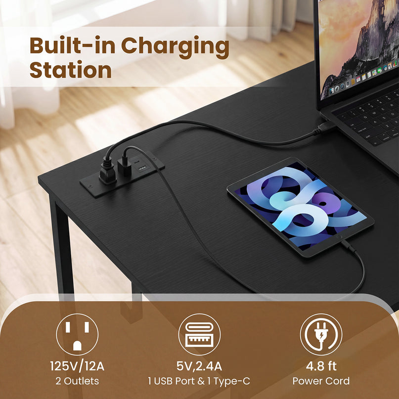 Giantex Computer Desk with Charging Station for Small Spaces