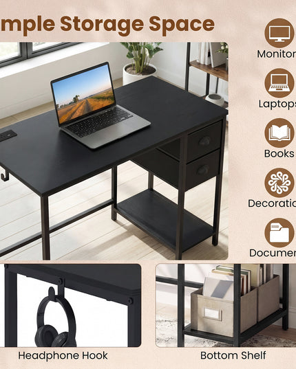 Giantex Computer Desk with Charging Station for Small Spaces