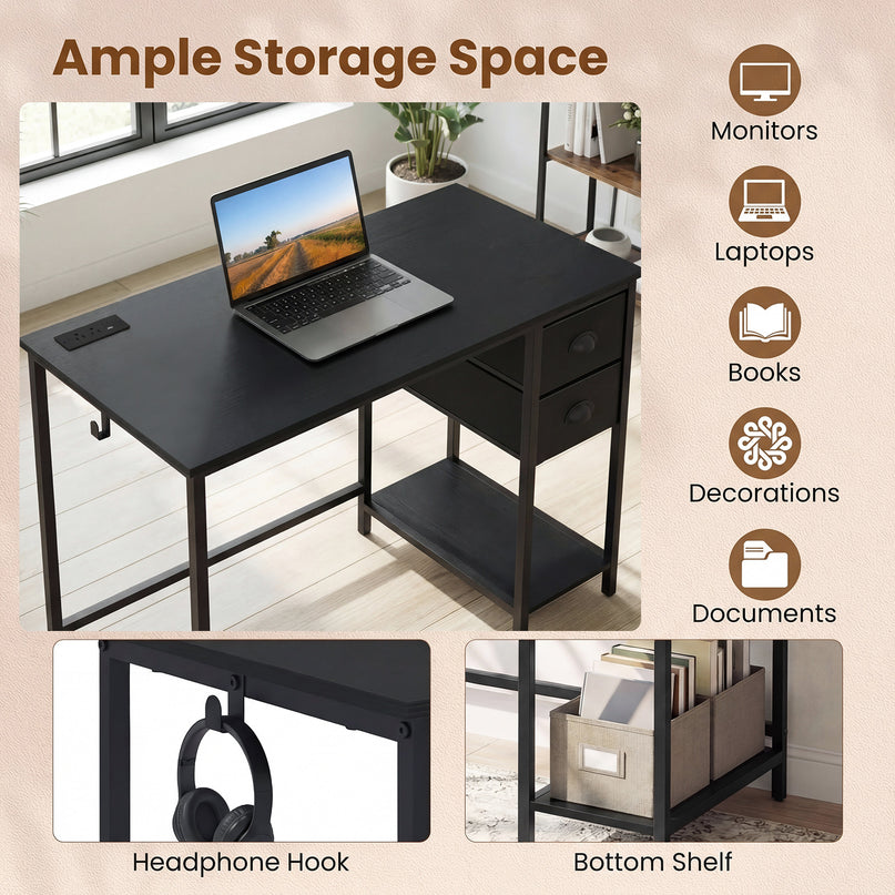 Giantex Computer Desk with Charging Station for Small Spaces