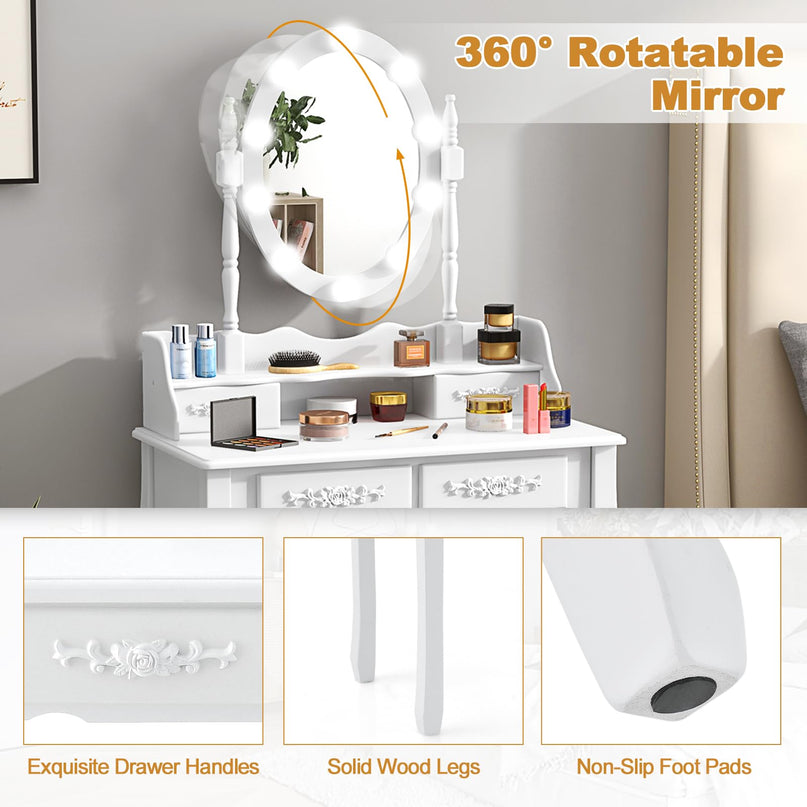 CHARMAID Girls Vanity Table with Lighted Mirror and Stool