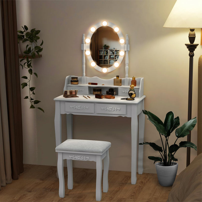CHARMAID Girls Vanity Table with Lighted Mirror and Stool