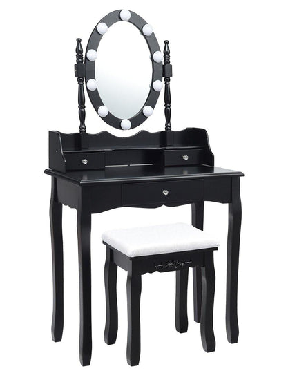 CHARMAID | Vanity Set with Lighted Oval Mirror, Makeup Dressing Table with 10 LED Dimmable Bulbs and 3 Drawers - Giantexus