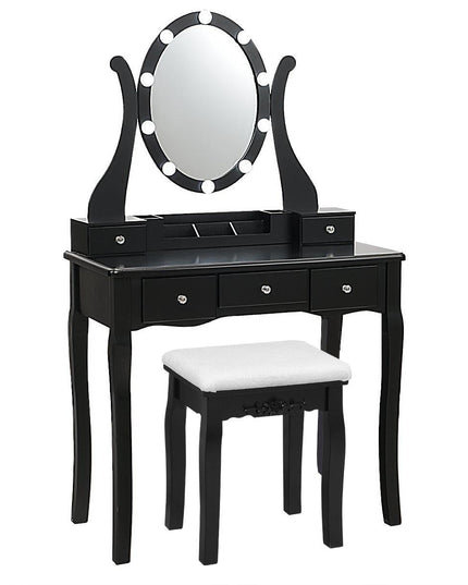CHARMAID | Vanity Table Set with Lighted Mirror, Makeup Dressing Table with 10 LED Lights, Touch Switch, 5 Drawers - Giantexus