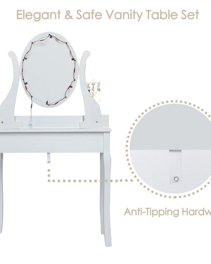 CHARMAID | Vanity Table Set with Lighted Mirror, Makeup Dressing Table with 10 LED Lights, Touch Switch, 5 Drawers - Giantexus