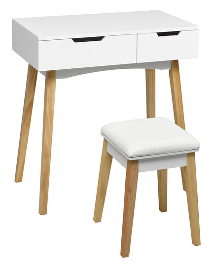 CHARMAID Vanity Table with Flip Top Mirror and Cushioned Stool, White - Giantexus