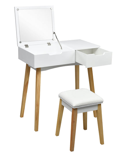 CHARMAID Vanity Table with Flip Top Mirror and Cushioned Stool, White - Giantexus