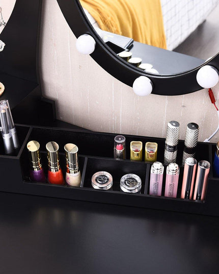 CHARMAID | Vanity Table Set with Lighted Mirror, Makeup Dressing Table with 10 LED Lights, Touch Switch, 5 Drawers - Giantexus