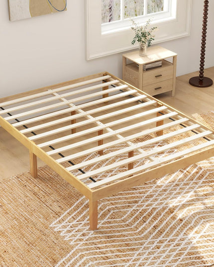 Giantex 14 Inch Twin Wood Platform Bed Frame, Minimalist Twin Bed Frame with Wooden Slats Support & Rubber Wood Legs