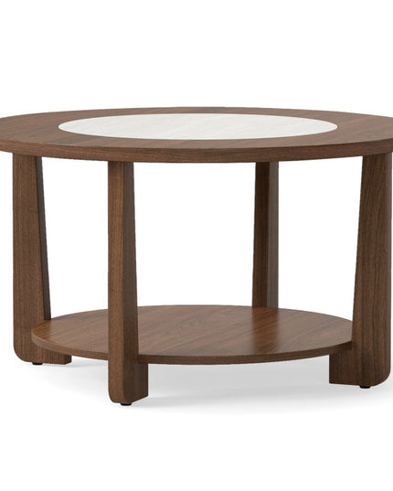 Giantex 2-Tier Round Farmhouse Coffee Table with 2-Tone Tabletop