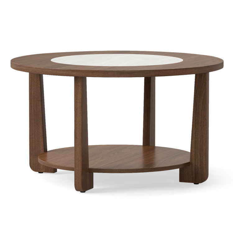 Giantex 2-Tier Round Farmhouse Coffee Table with 2-Tone Tabletop