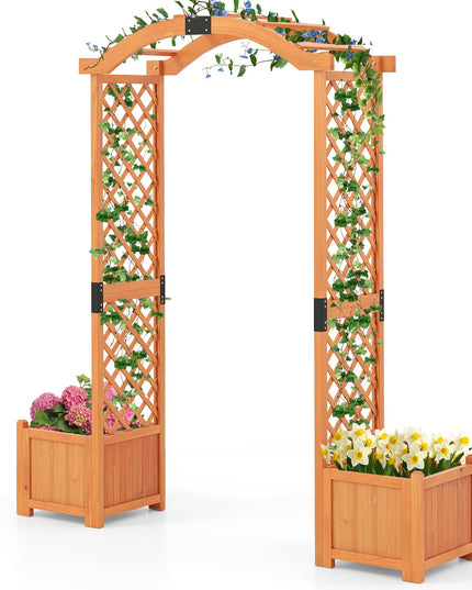 Giantex Garden Arbor with Planter, Wooden Planter Arch with Trellis, Outdoor Arch for Climbing Plants