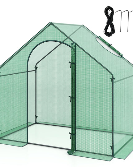 Giantex 6x3x5.5 FT Mini Walk-in Greenhouse, with Roll-up Zippered Door & Window, Overlong PE Cover