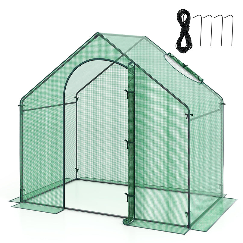 Giantex 6x3x5.5 FT Mini Walk-in Greenhouse, with Roll-up Zippered Door & Window, Overlong PE Cover
