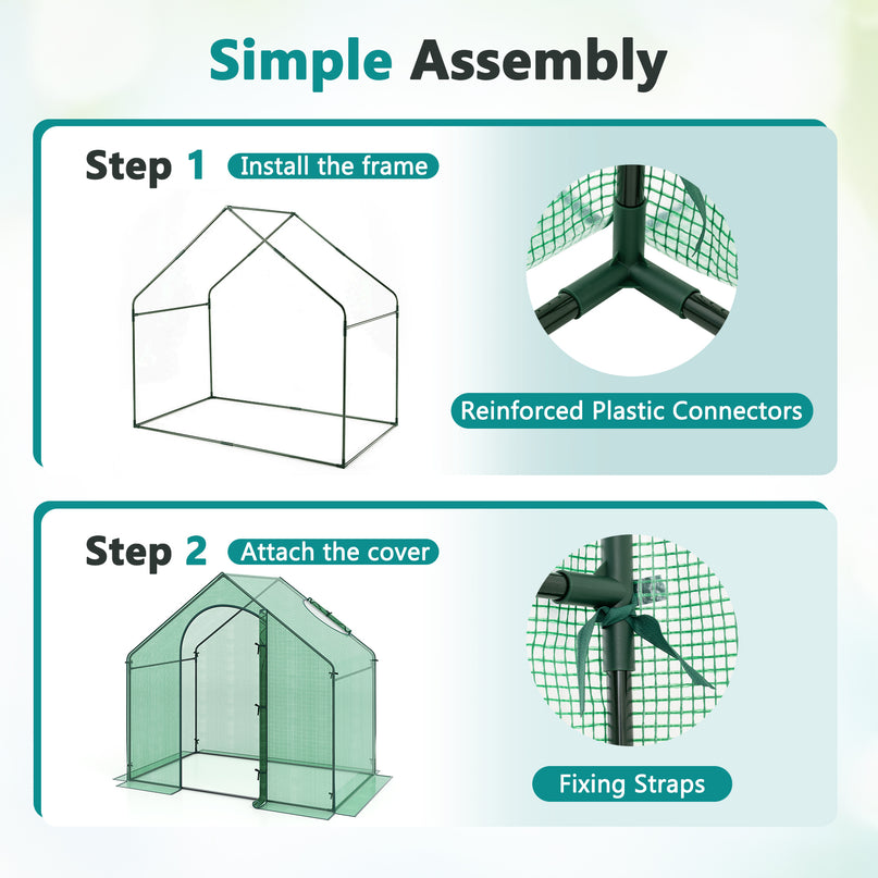Giantex 6x3x5.5 FT Mini Walk-in Greenhouse, with Roll-up Zippered Door & Window, Overlong PE Cover