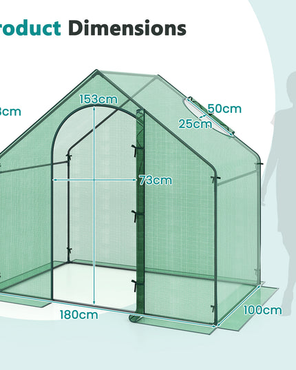 Giantex 6x3x5.5 FT Mini Walk-in Greenhouse, with Roll-up Zippered Door & Window, Overlong PE Cover