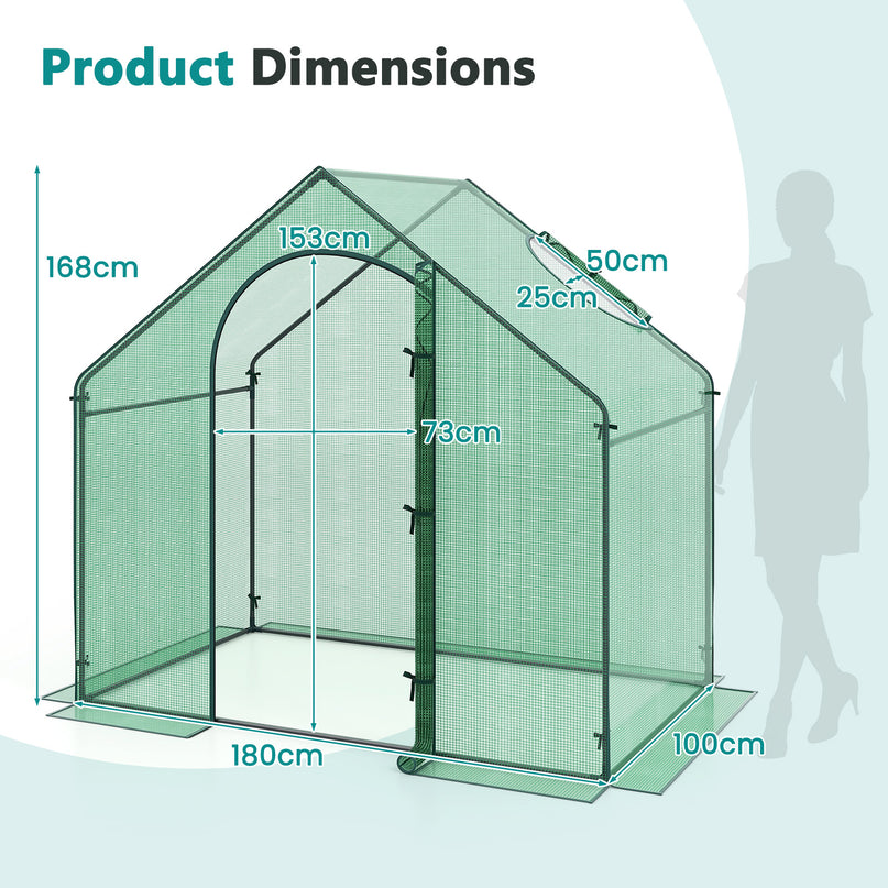 Giantex 6x3x5.5 FT Mini Walk-in Greenhouse, with Roll-up Zippered Door & Window, Overlong PE Cover