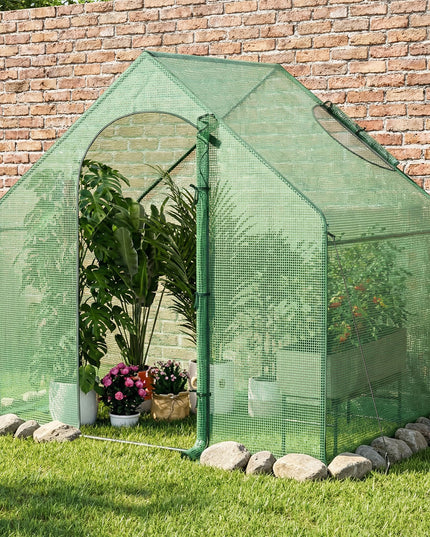 Giantex 6x3x5.5 FT Mini Walk-in Greenhouse, with Roll-up Zippered Door & Window, Overlong PE Cover