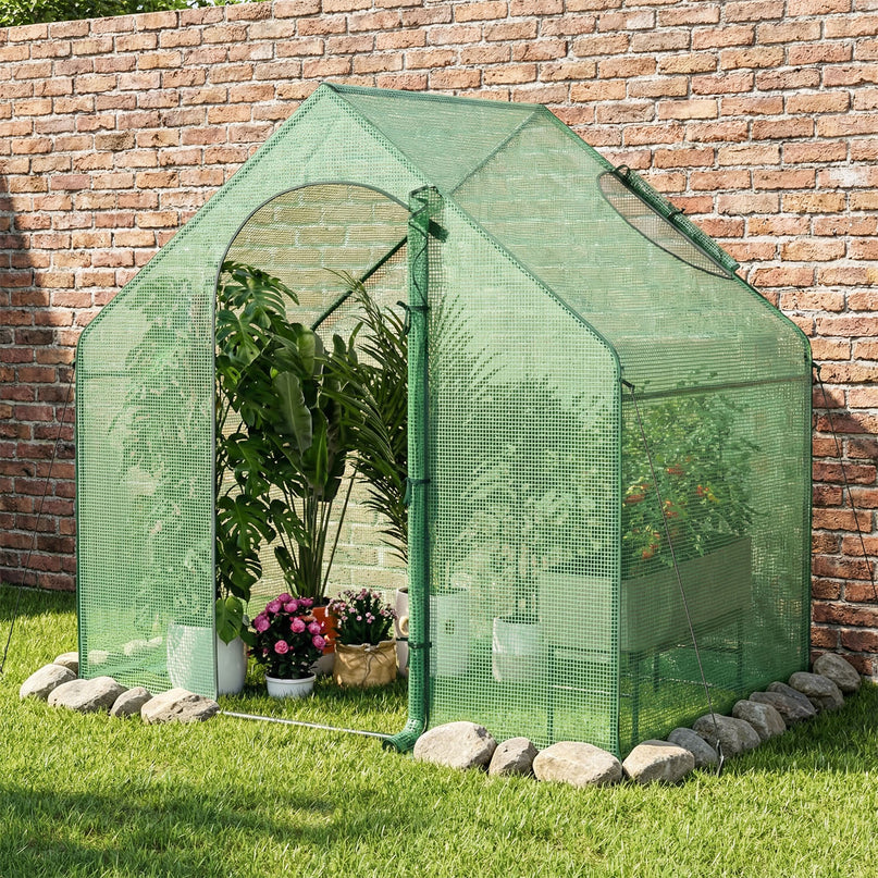 Giantex 6x3x5.5 FT Mini Walk-in Greenhouse, with Roll-up Zippered Door & Window, Overlong PE Cover