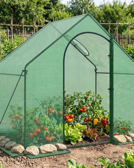 Giantex 6x3x5.5 FT Mini Walk-in Greenhouse, with Roll-up Zippered Door & Window, Overlong PE Cover
