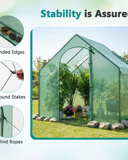 Giantex 6x3x5.5 FT Mini Walk-in Greenhouse, with Roll-up Zippered Door & Window, Overlong PE Cover