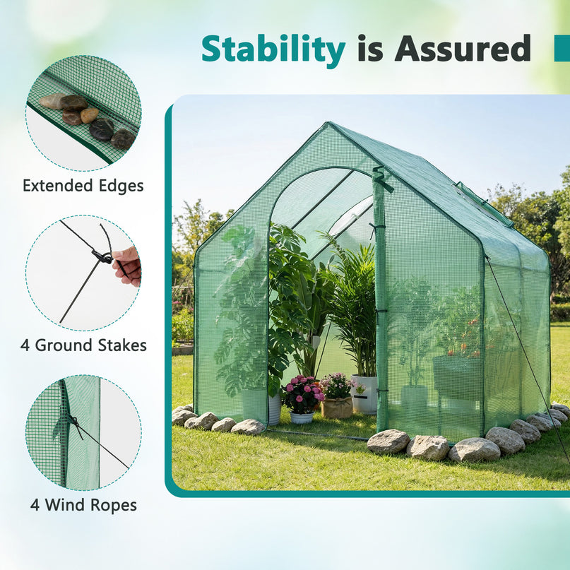 Giantex 6x3x5.5 FT Mini Walk-in Greenhouse, with Roll-up Zippered Door & Window, Overlong PE Cover