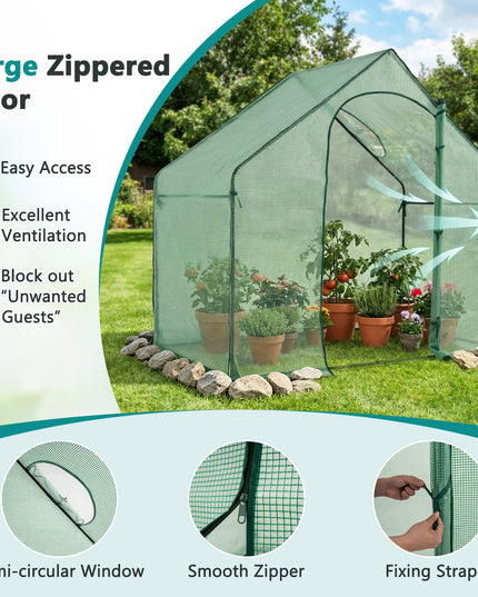 Giantex 6x3x5.5 FT Mini Walk-in Greenhouse, with Roll-up Zippered Door & Window, Overlong PE Cover