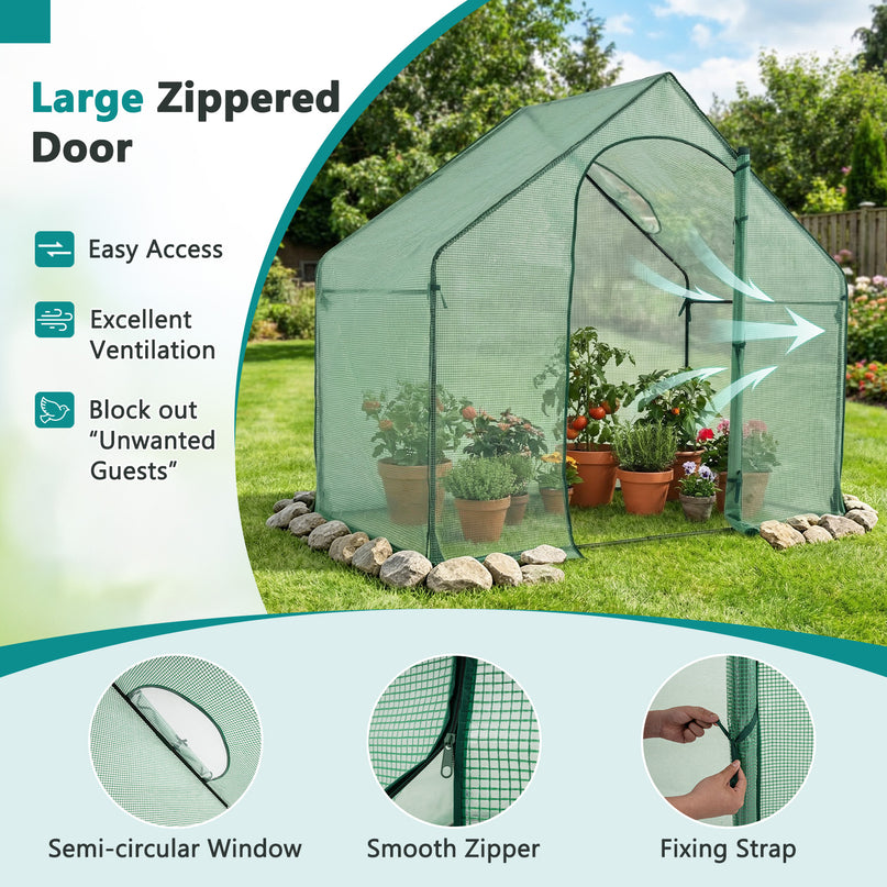 Giantex 6x3x5.5 FT Mini Walk-in Greenhouse, with Roll-up Zippered Door & Window, Overlong PE Cover