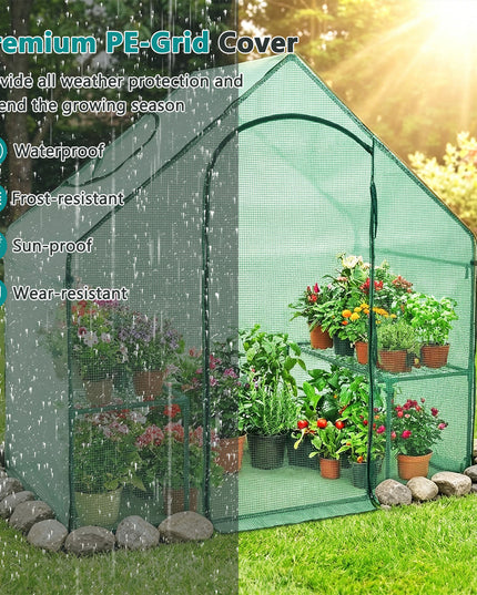 Giantex 6x3x5.5 FT Mini Walk-in Greenhouse, with Roll-up Zippered Door & Window, Overlong PE Cover