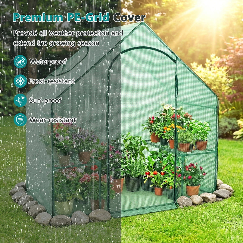 Giantex 6x3x5.5 FT Mini Walk-in Greenhouse, with Roll-up Zippered Door & Window, Overlong PE Cover
