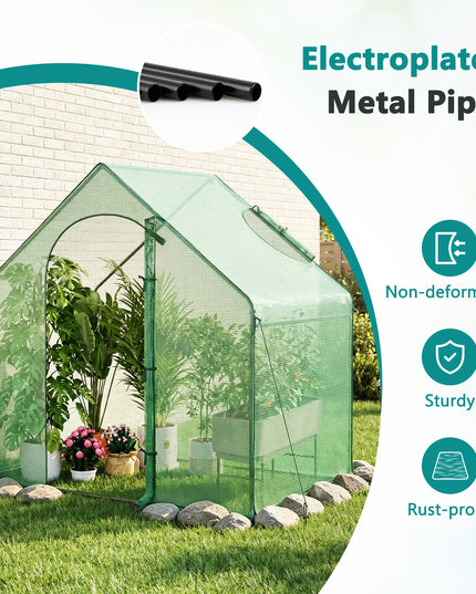 Giantex 6x3x5.5 FT Mini Walk-in Greenhouse, with Roll-up Zippered Door & Window, Overlong PE Cover