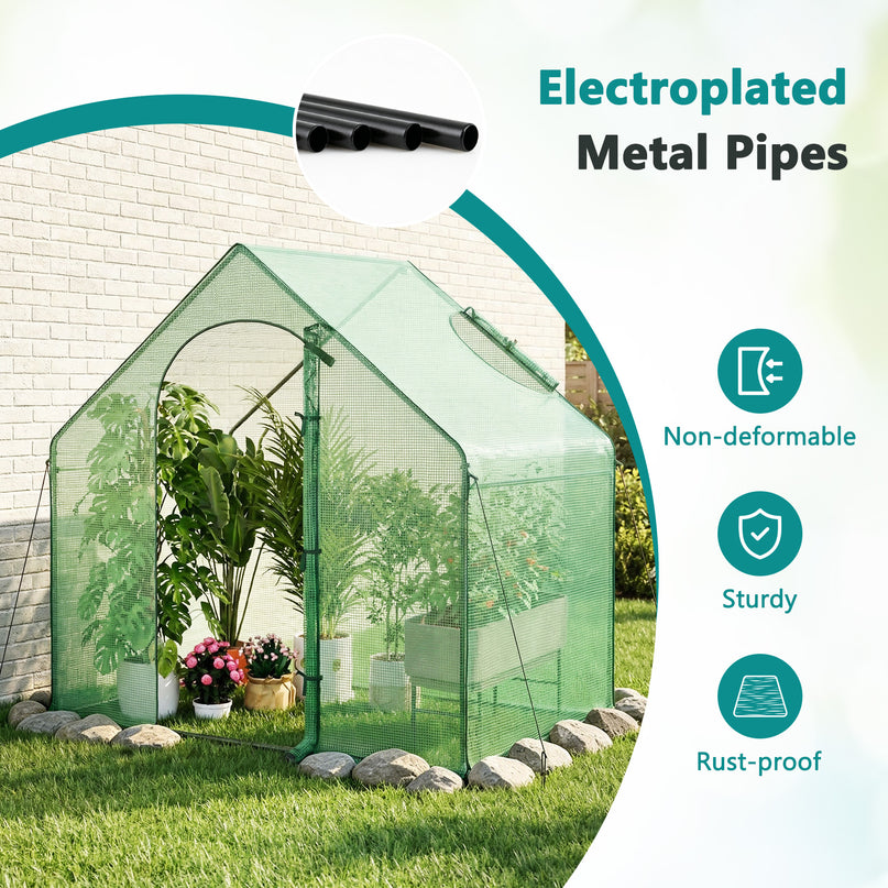 Giantex 6x3x5.5 FT Mini Walk-in Greenhouse, with Roll-up Zippered Door & Window, Overlong PE Cover