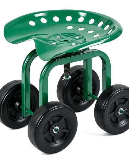 Chariot de jardin Giantex, siège de travail roulant à 4 roues, tabouret de jardin pivotant à 360° et hauteur réglable