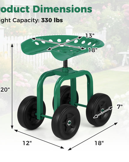Chariot de jardin Giantex, siège de travail roulant à 4 roues, tabouret de jardin pivotant à 360° et hauteur réglable