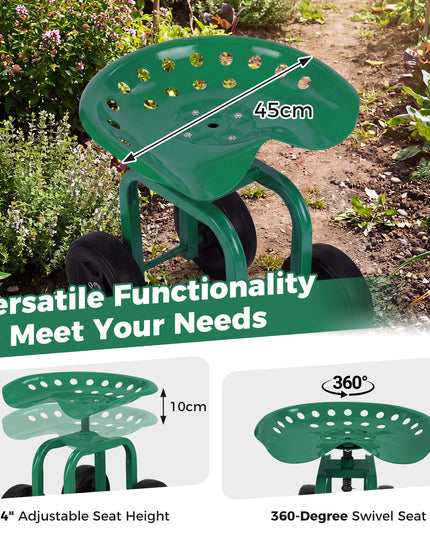 Chariot de jardin Giantex, siège de travail roulant à 4 roues, tabouret de jardin pivotant à 360° et hauteur réglable
