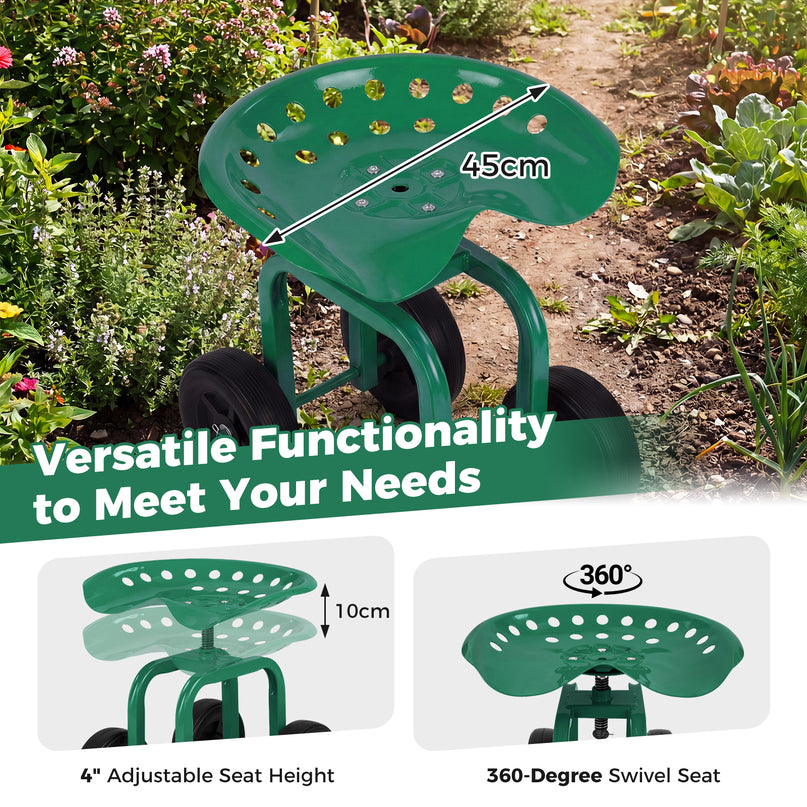 Giantex Garden Cart, Rolling Workseat with 4 Wheels, Garden Stool 360-degree Swivel Work Seat & Adjustable Heigh
