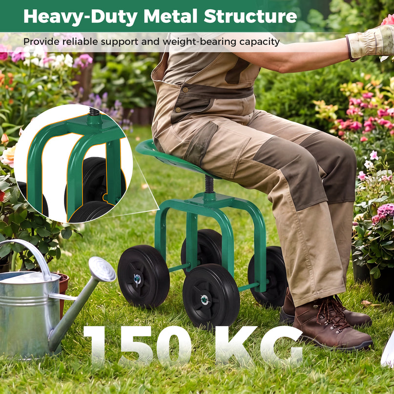 Giantex Garden Cart, Rolling Workseat with 4 Wheels, Garden Stool 360-degree Swivel Work Seat & Adjustable Heigh