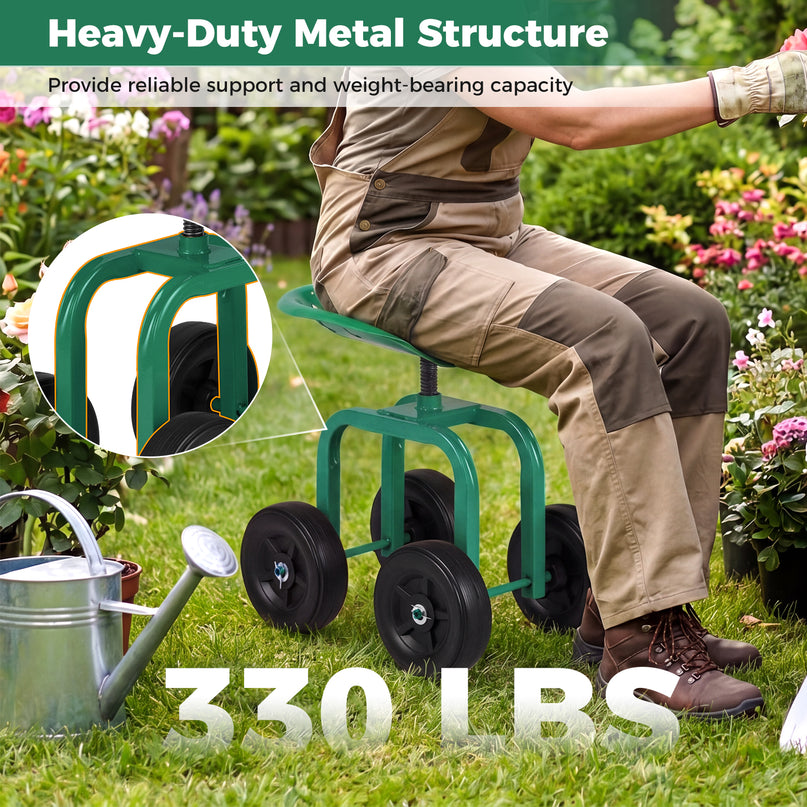 Giantex Garden Cart, Rolling Workseat with 4 Wheels, Garden Stool 360-degree Swivel Work Seat & Adjustable Heigh