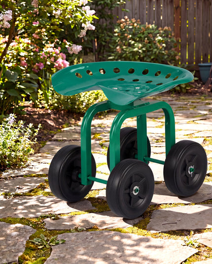 Chariot de jardin Giantex, siège de travail roulant à 4 roues, tabouret de jardin pivotant à 360° et hauteur réglable