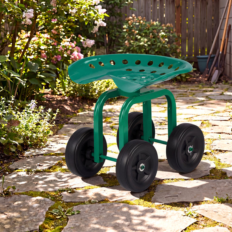 Giantex Garden Cart, Rolling Workseat with 4 Wheels, Garden Stool 360-degree Swivel Work Seat & Adjustable Heigh