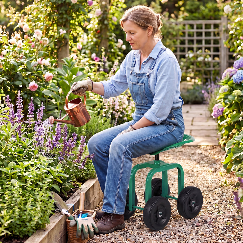 Giantex Garden Cart, Rolling Workseat with 4 Wheels, Garden Stool 360-degree Swivel Work Seat & Adjustable Heigh