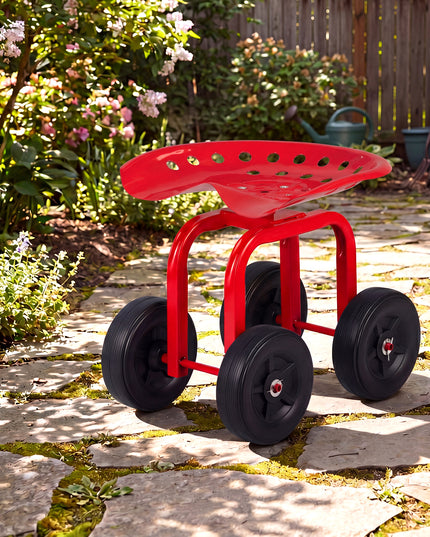 Chariot de jardin Giantex, siège de travail roulant à 4 roues, tabouret de jardin pivotant à 360° et hauteur réglable