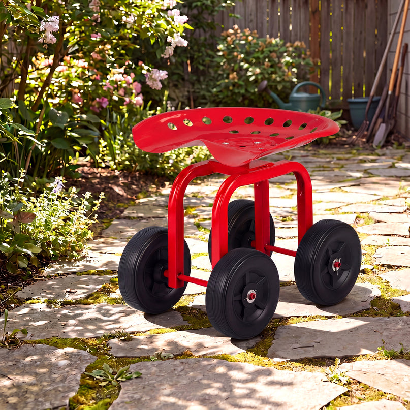 Giantex Garden Cart, Rolling Workseat with 4 Wheels, Garden Stool 360-degree Swivel Work Seat & Adjustable Heigh