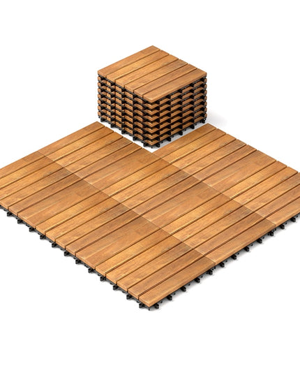Giantex 27 PCS Interlocking Patio Deck Tiles, 12 x 12in Acacia Hardwood Floor Tiles, Tools Free Assembly