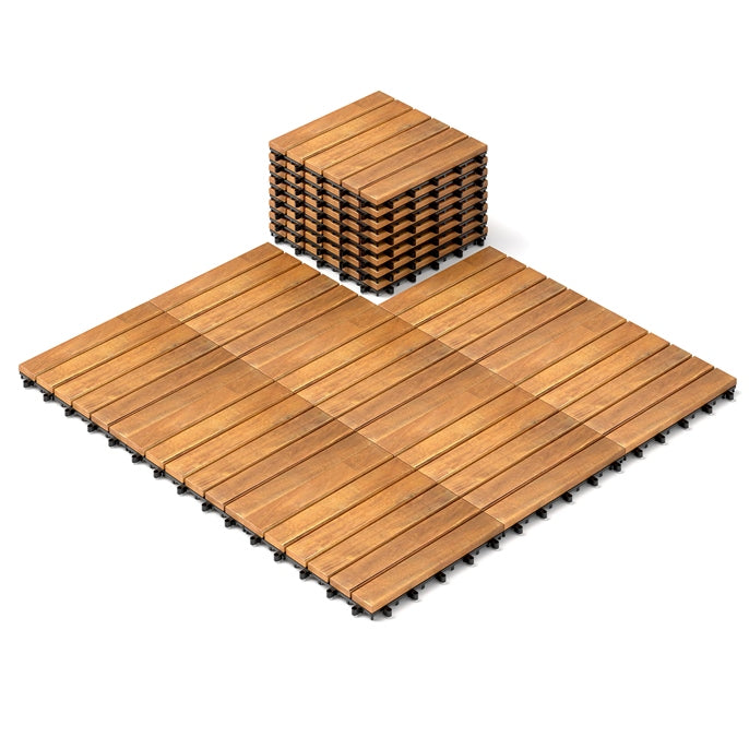 Giantex 27 PCS Interlocking Patio Deck Tiles, 12 x 12in Acacia Hardwood Floor Tiles, Tools Free Assembly