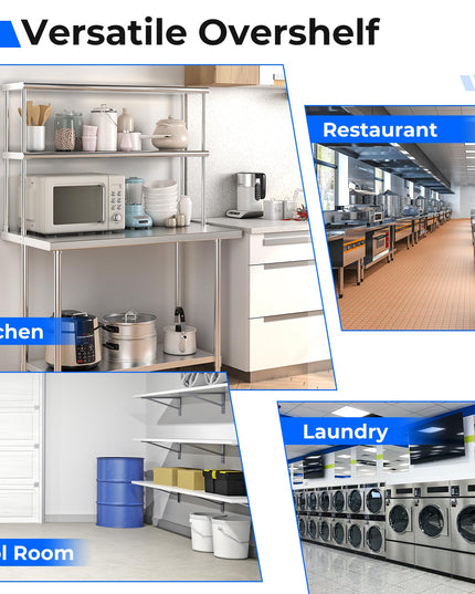 Giantex 48 Inch Stainless Steel Overshelf with Adjustable Lower Shelf