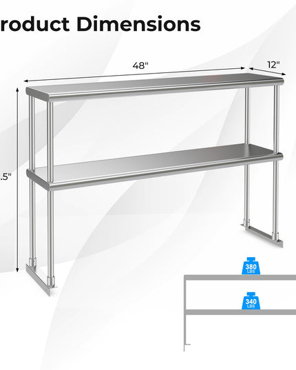 Giantex 48 Inch Stainless Steel Overshelf with Adjustable Lower Shelf